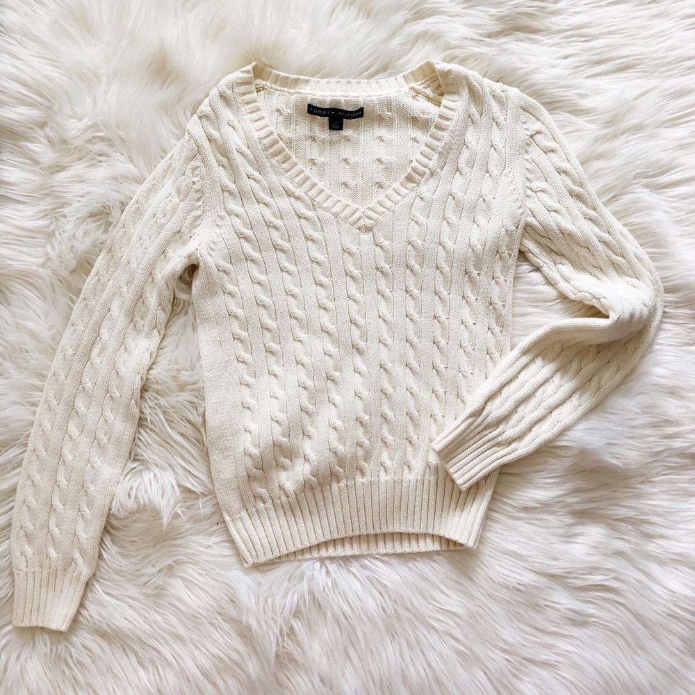 Tommy Hilfiger ivory Knit v-neck sweater